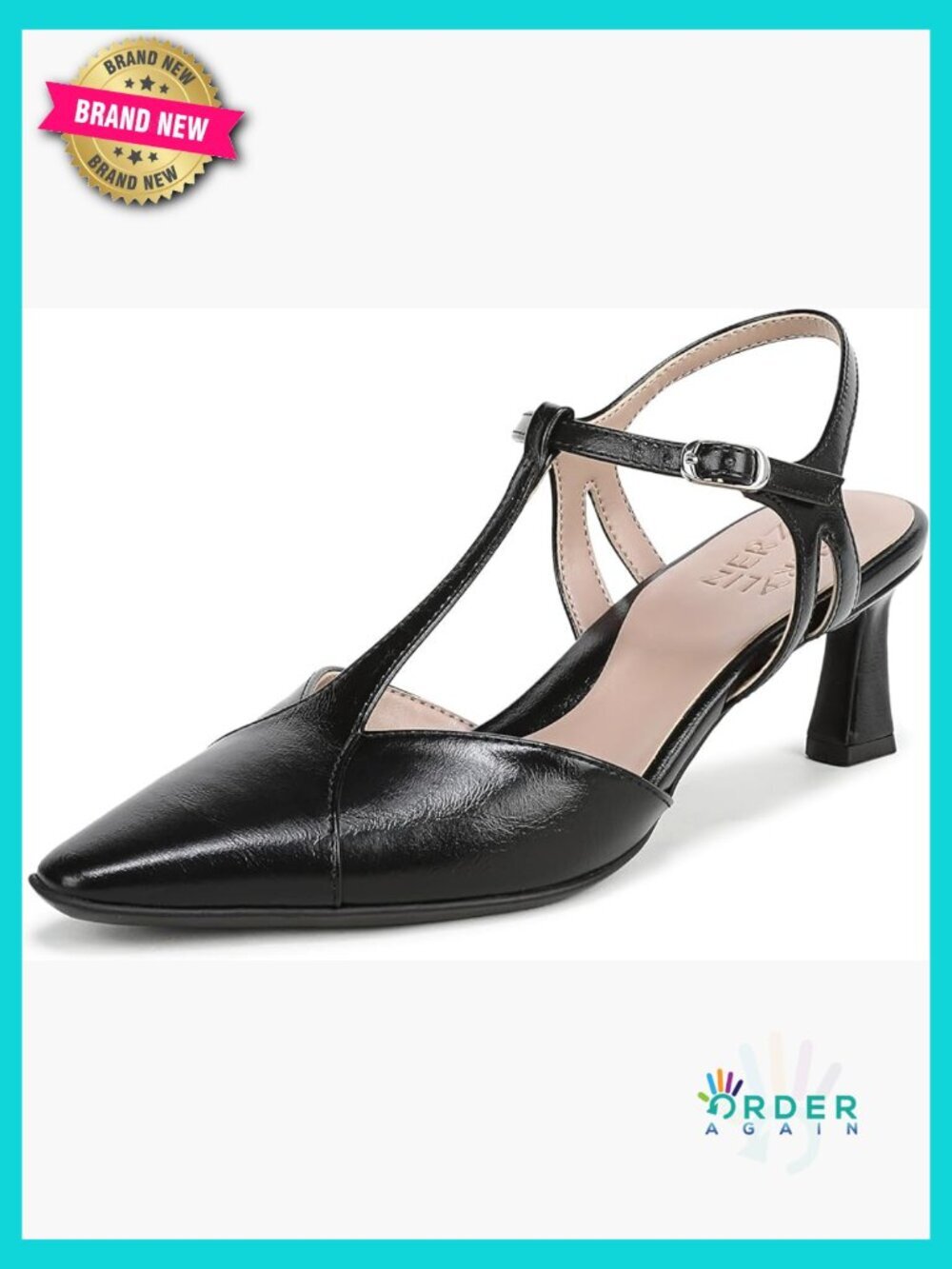 Faux Leather Slingback Pumps Adjustable Buckle T-Strap Snip Toe Flare Heel